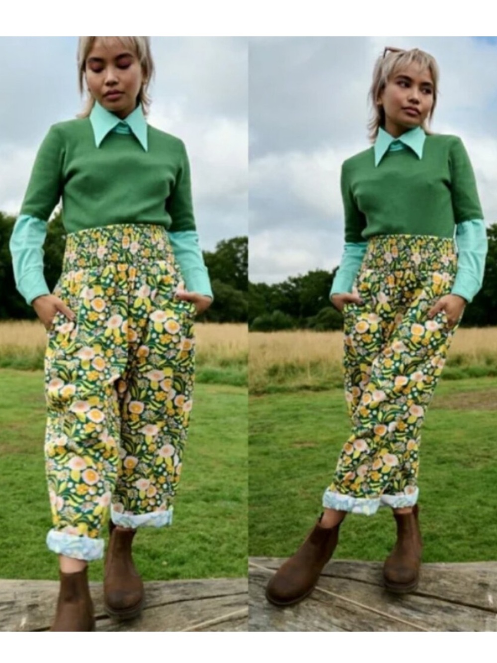 Lucy & Yak Alexa Cotton Trousers Memory Lane Print Size Medium